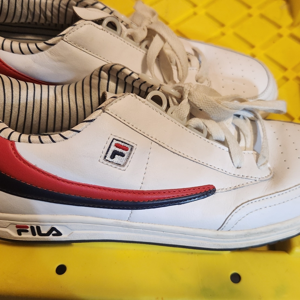 Fila White Sneakers with Red and Blue Accents